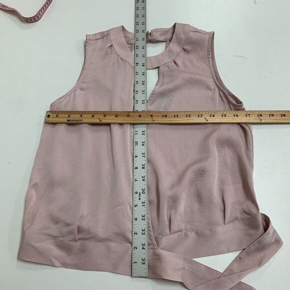 Express Highneck Wrap Satin Blouse Womens XS Extra Small Ballet Pink Keyhole - Picture 8 of 12